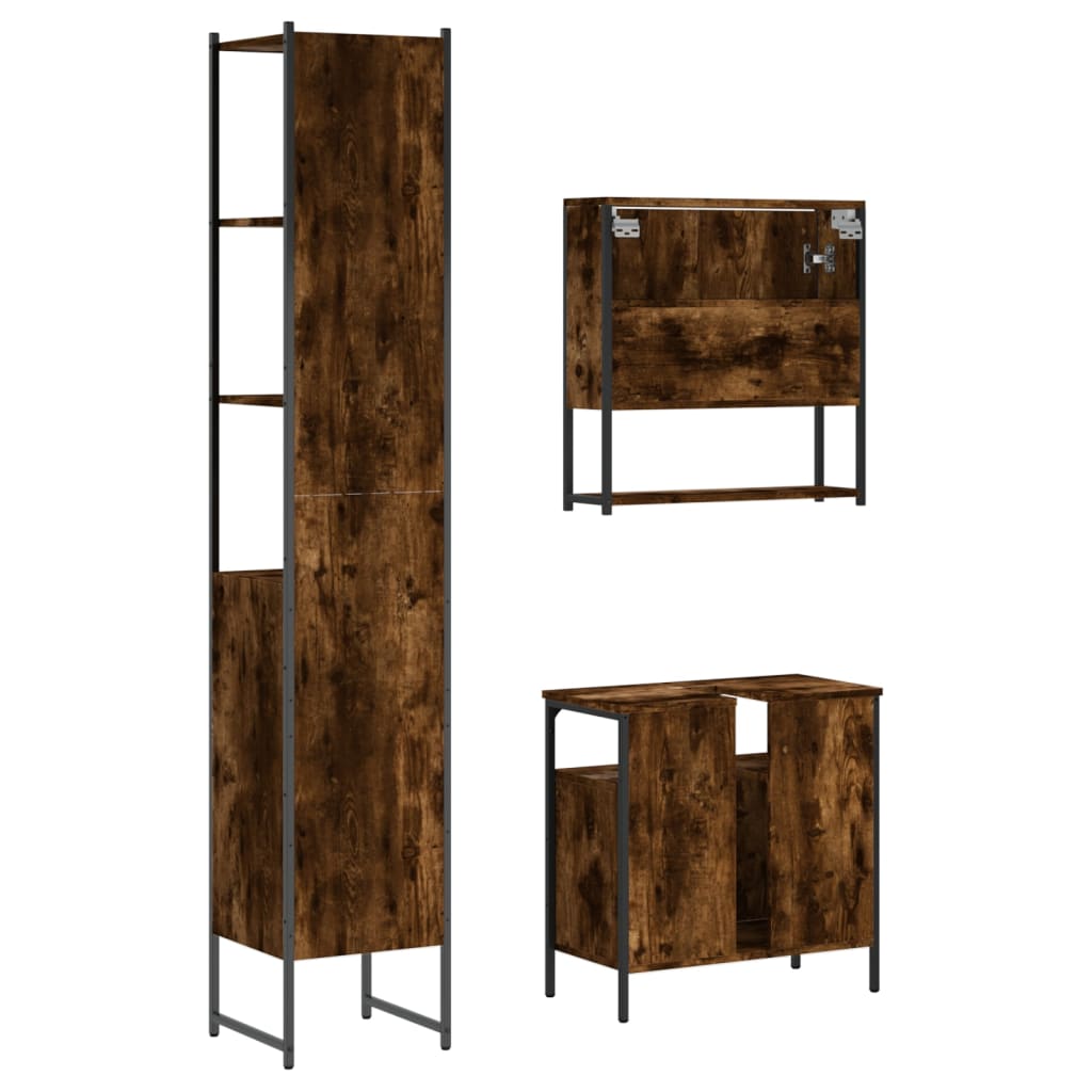 3-delige Badkamermeubelset bewerkt hout gerookt eikenkleurig is nu te koop bij PeponiXL, paradijselijk wonen!