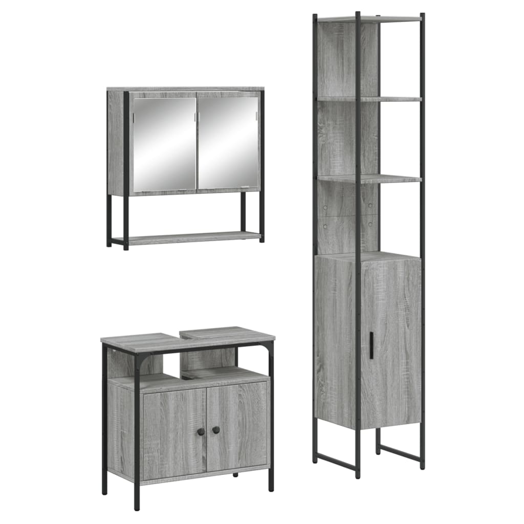 3-delige Badkamermeubelset bewerkt hout grijs sonoma eikenkleur is nu te koop bij PeponiXL, paradijselijk wonen!