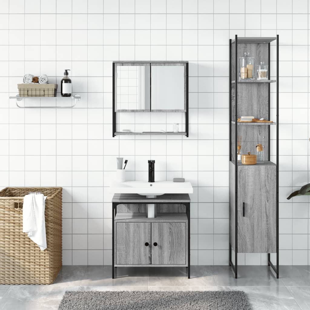 3-delige Badkamermeubelset bewerkt hout grijs sonoma eikenkleur is nu te koop bij PeponiXL, paradijselijk wonen!