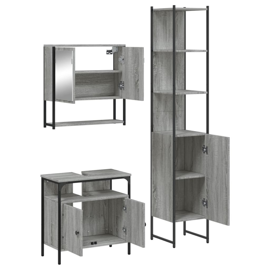 3-delige Badkamermeubelset bewerkt hout grijs sonoma eikenkleur is nu te koop bij PeponiXL, paradijselijk wonen!