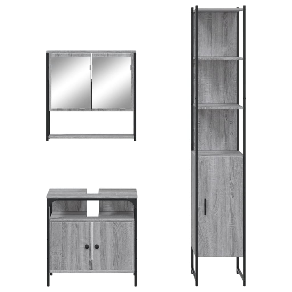3-delige Badkamermeubelset bewerkt hout grijs sonoma eikenkleur is nu te koop bij PeponiXL, paradijselijk wonen!