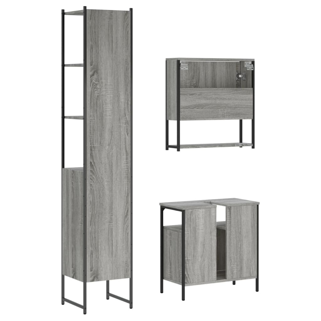 3-delige Badkamermeubelset bewerkt hout grijs sonoma eikenkleur is nu te koop bij PeponiXL, paradijselijk wonen!