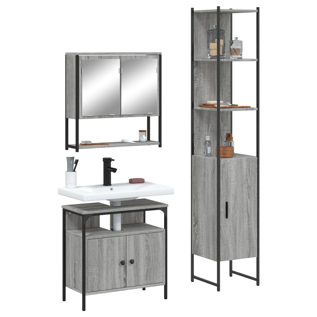 3-delige Badkamermeubelset bewerkt hout grijs sonoma eikenkleur is nu te koop bij PeponiXL, paradijselijk wonen!