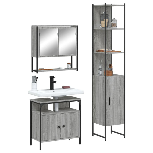 3-delige Badkamermeubelset bewerkt hout grijs sonoma eikenkleur is nu te koop bij PeponiXL, paradijselijk wonen!