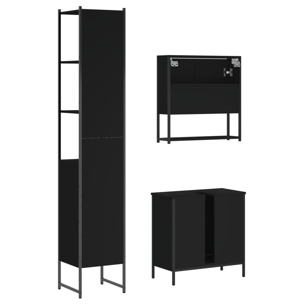 3-delige Badkamermeubelset bewerkt hout zwart is nu te koop bij PeponiXL, paradijselijk wonen!