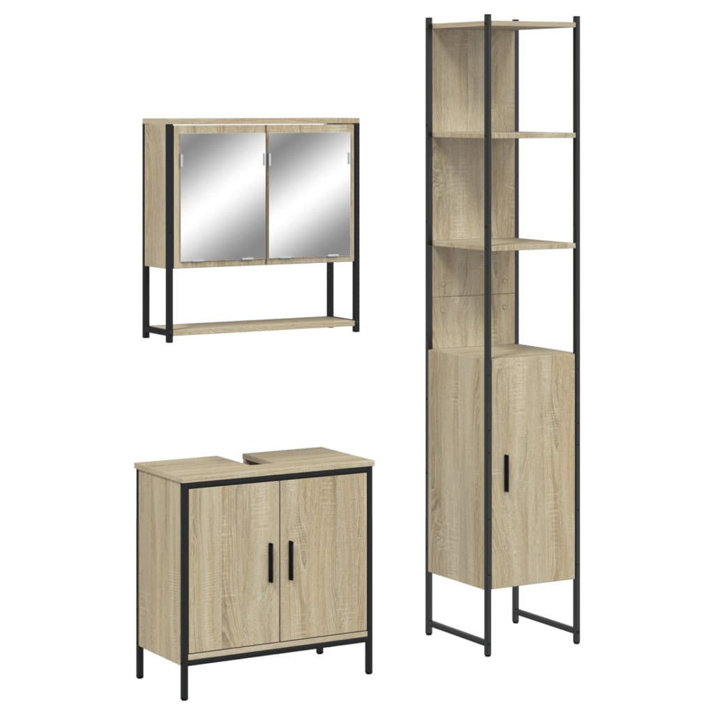 3-delige Badkamermeubelset bewerkt hout sonoma eikenkleurig is nu te koop bij PeponiXL, paradijselijk wonen!