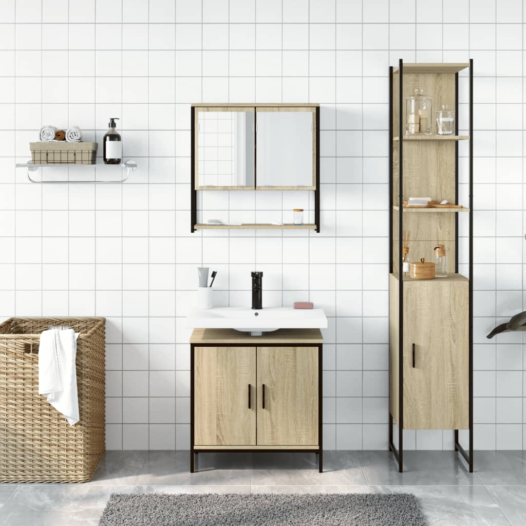 3-delige Badkamermeubelset bewerkt hout sonoma eikenkleurig is nu te koop bij PeponiXL, paradijselijk wonen!