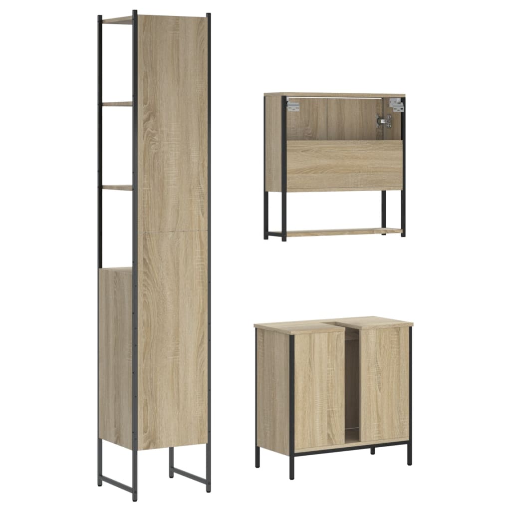 3-delige Badkamermeubelset bewerkt hout sonoma eikenkleurig is nu te koop bij PeponiXL, paradijselijk wonen!