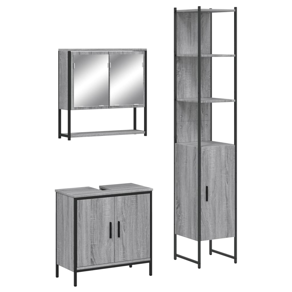 3-delige Badkamermeubelset bewerkt hout grijs sonoma eikenkleur is nu te koop bij PeponiXL, paradijselijk wonen!