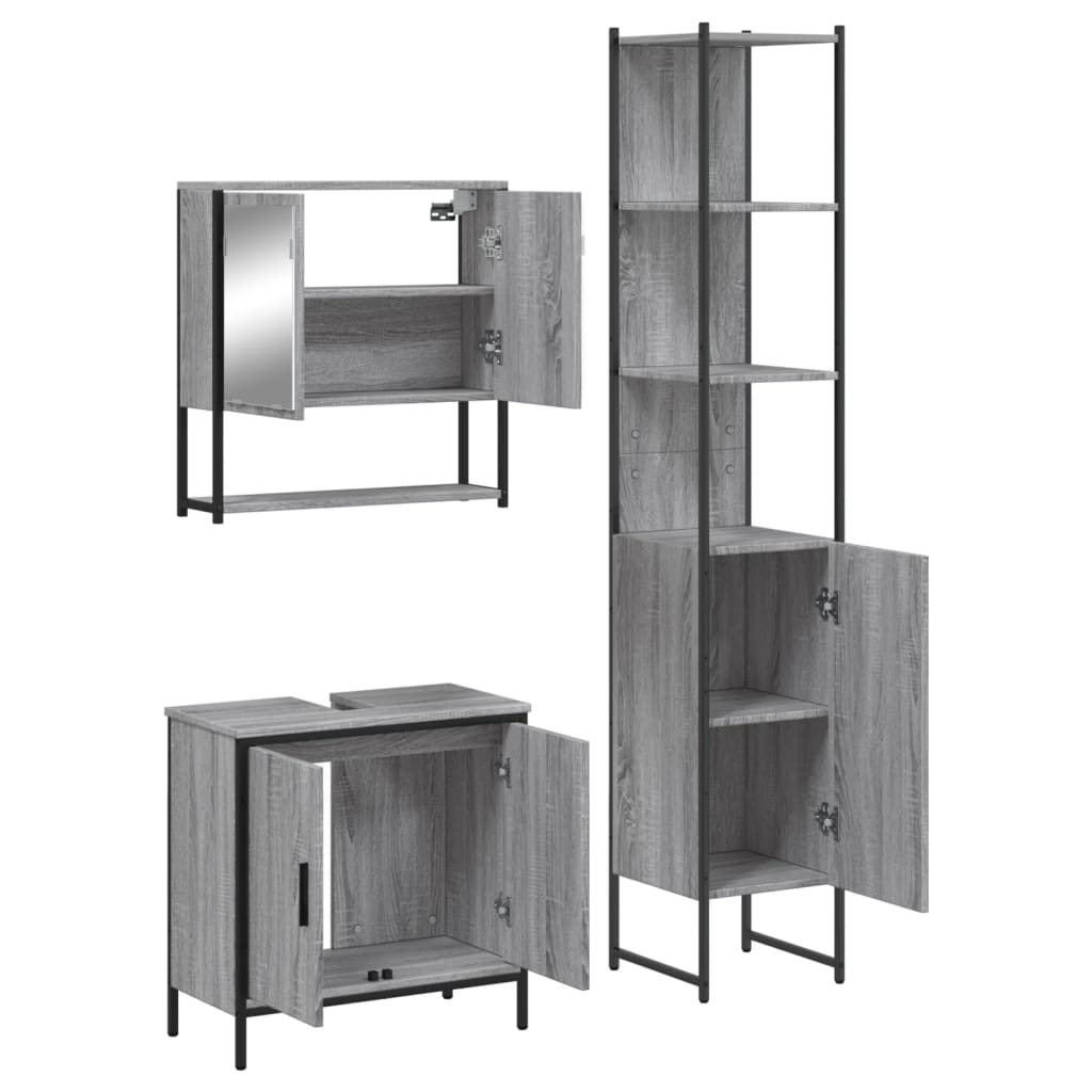 3-delige Badkamermeubelset bewerkt hout grijs sonoma eikenkleur is nu te koop bij PeponiXL, paradijselijk wonen!