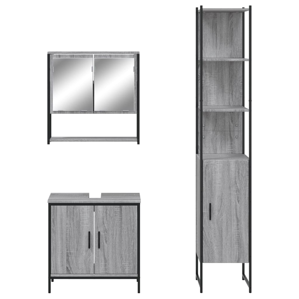 3-delige Badkamermeubelset bewerkt hout grijs sonoma eikenkleur is nu te koop bij PeponiXL, paradijselijk wonen!