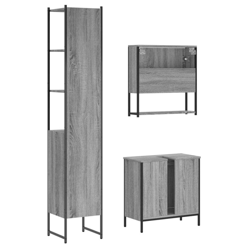 3-delige Badkamermeubelset bewerkt hout grijs sonoma eikenkleur is nu te koop bij PeponiXL, paradijselijk wonen!