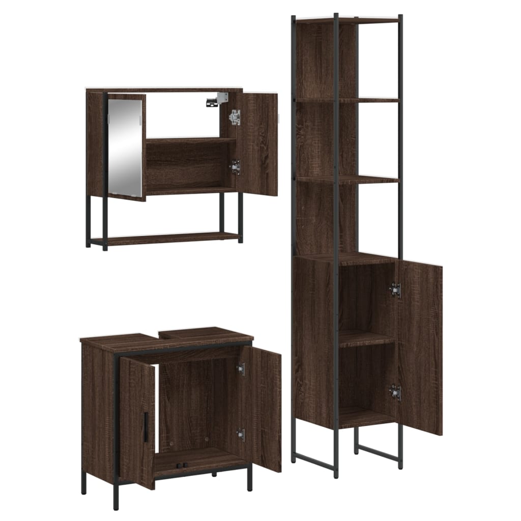 3-delige Badkamermeubelset bewerkt hout bruin eikenkleur is nu te koop bij PeponiXL, paradijselijk wonen!
