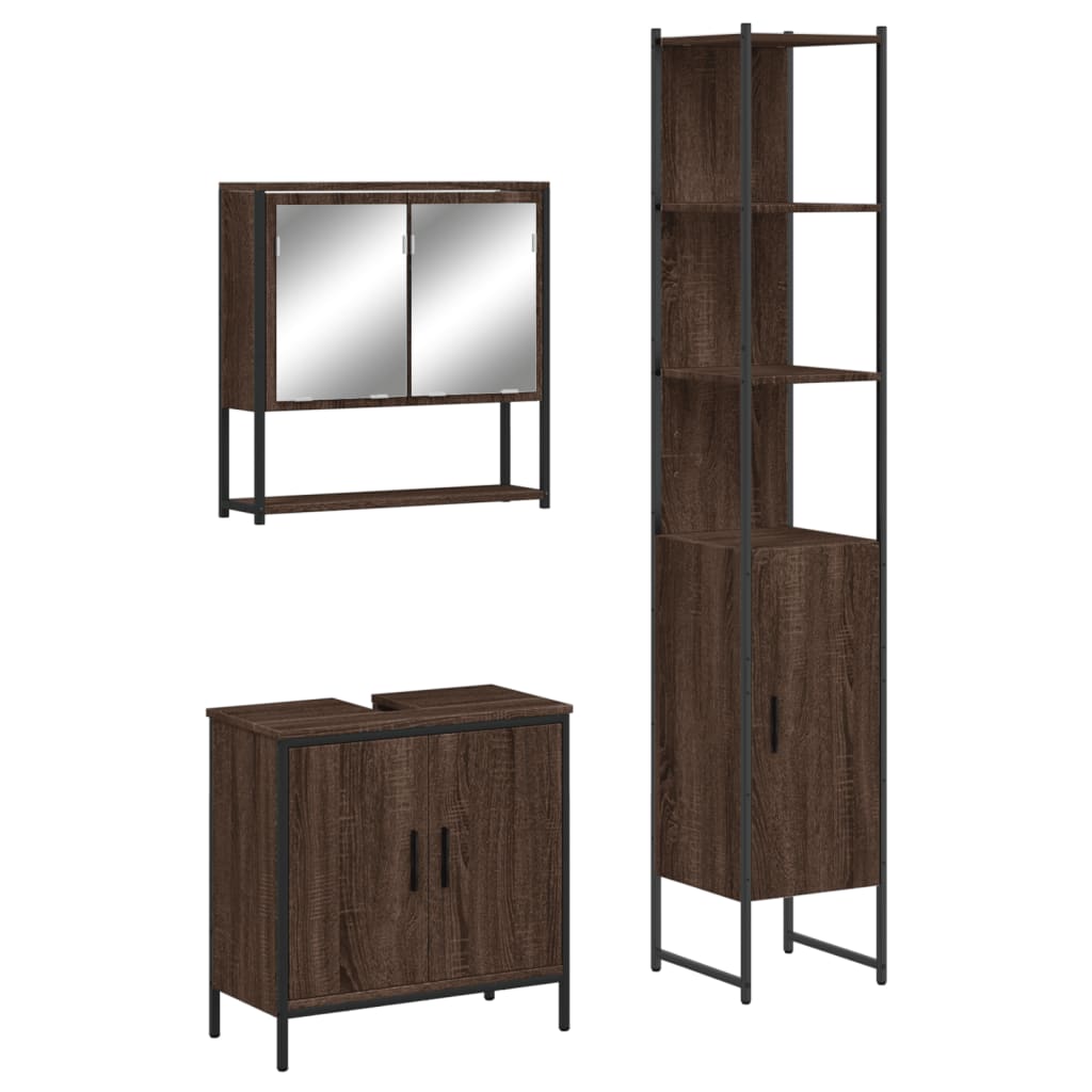3-delige Badkamermeubelset bewerkt hout bruin eikenkleur is nu te koop bij PeponiXL, paradijselijk wonen!
