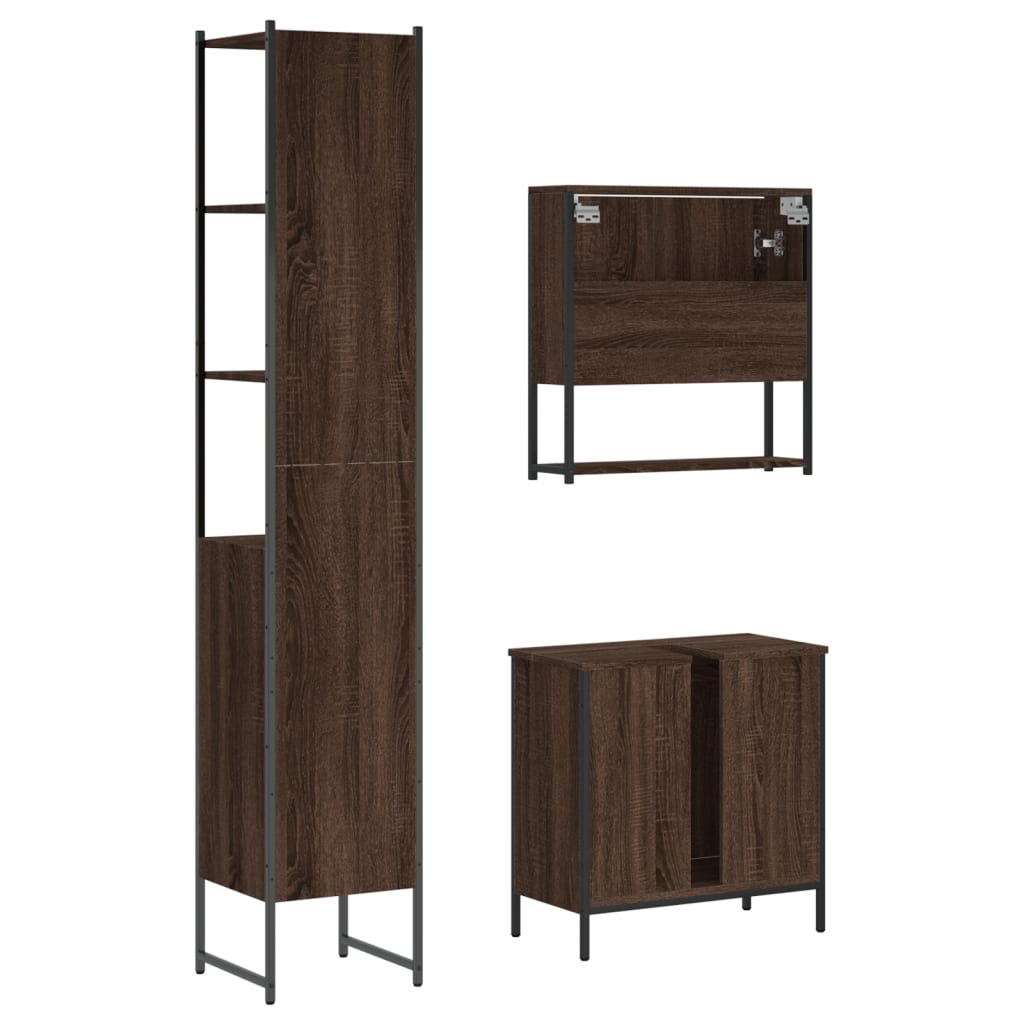 3-delige Badkamermeubelset bewerkt hout bruin eikenkleur is nu te koop bij PeponiXL, paradijselijk wonen!