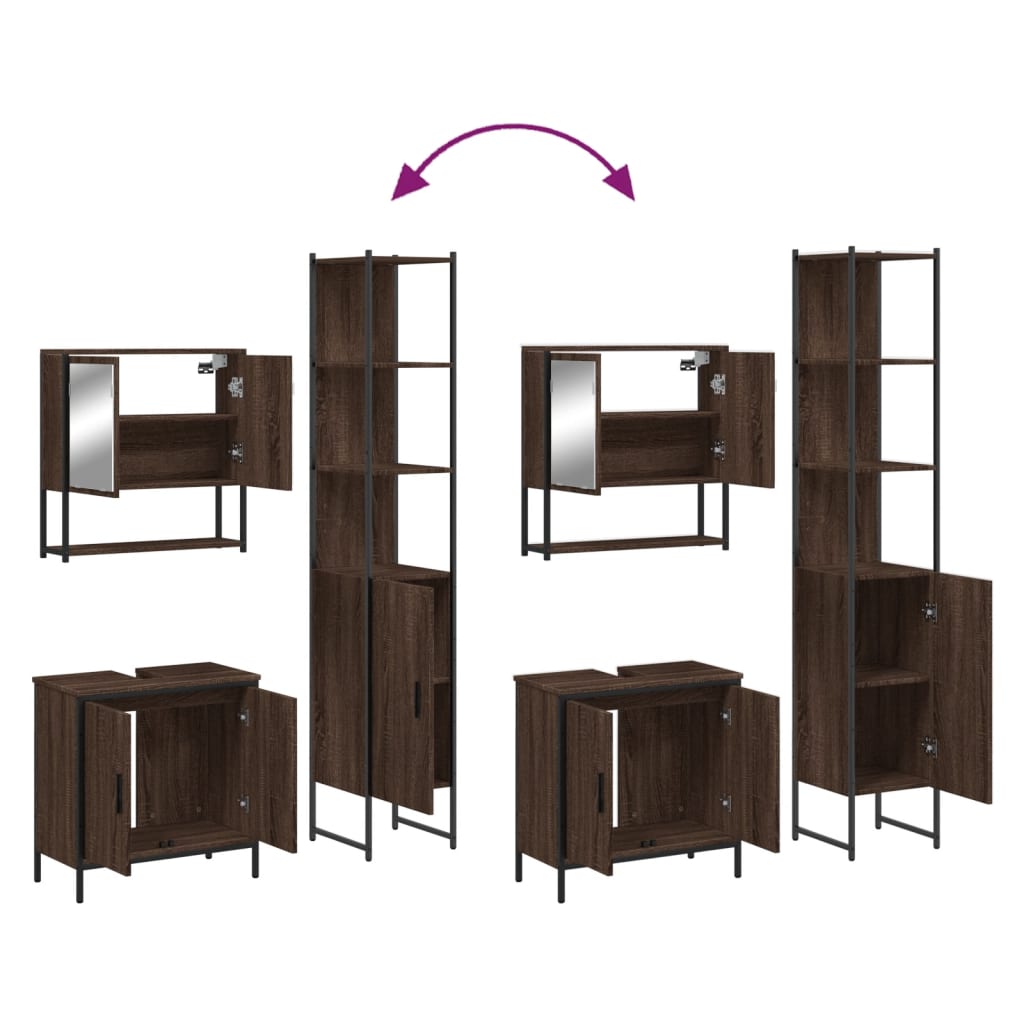 3-delige Badkamermeubelset bewerkt hout bruin eikenkleur is nu te koop bij PeponiXL, paradijselijk wonen!