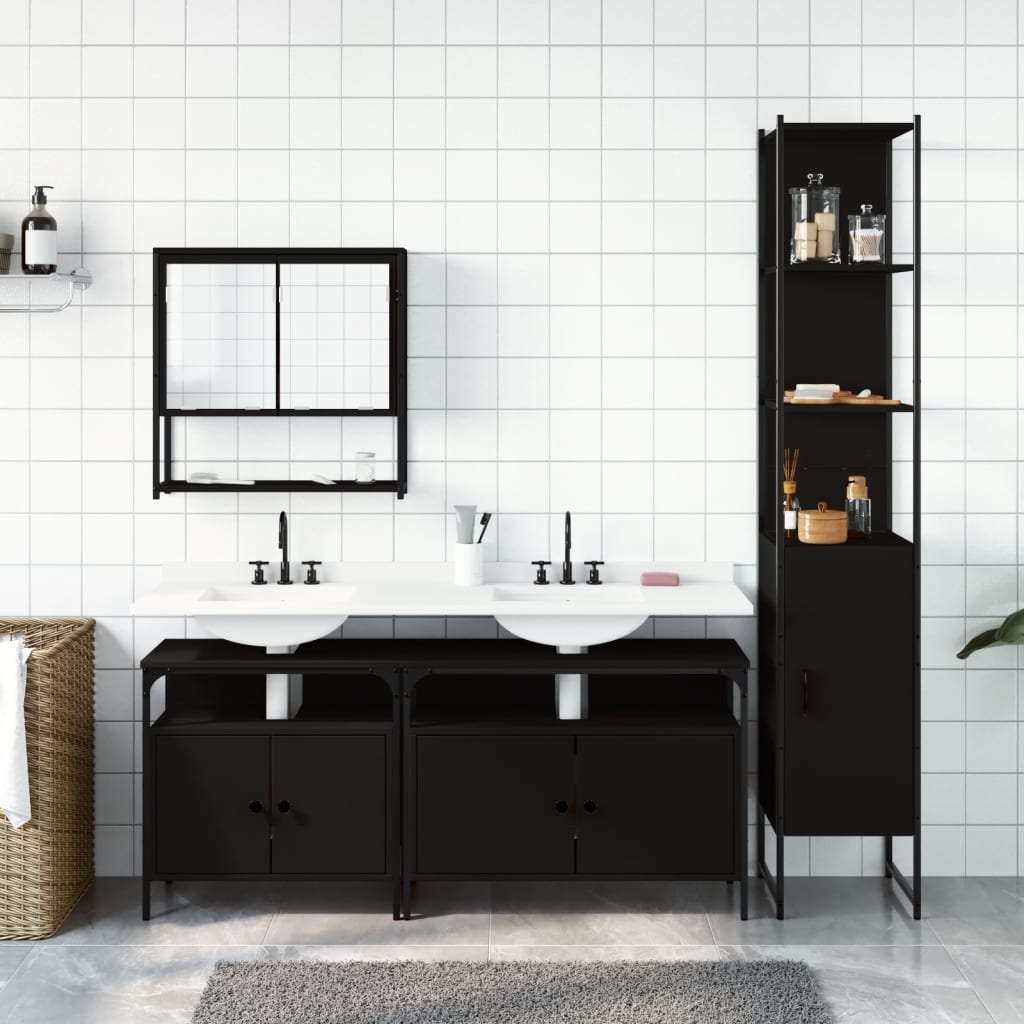 4-delige Badkamermeubelset bewerkt hout zwart is nu te koop bij PeponiXL, paradijselijk wonen!