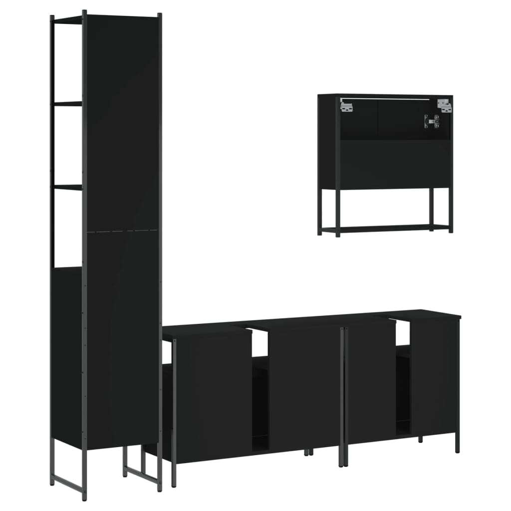 4-delige Badkamermeubelset bewerkt hout zwart is nu te koop bij PeponiXL, paradijselijk wonen!