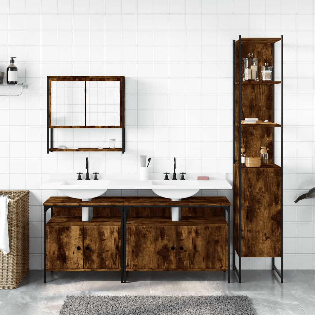 4-delige Badkamermeubelset bewerkt hout gerookt eikenkleurig is nu te koop bij PeponiXL, paradijselijk wonen!