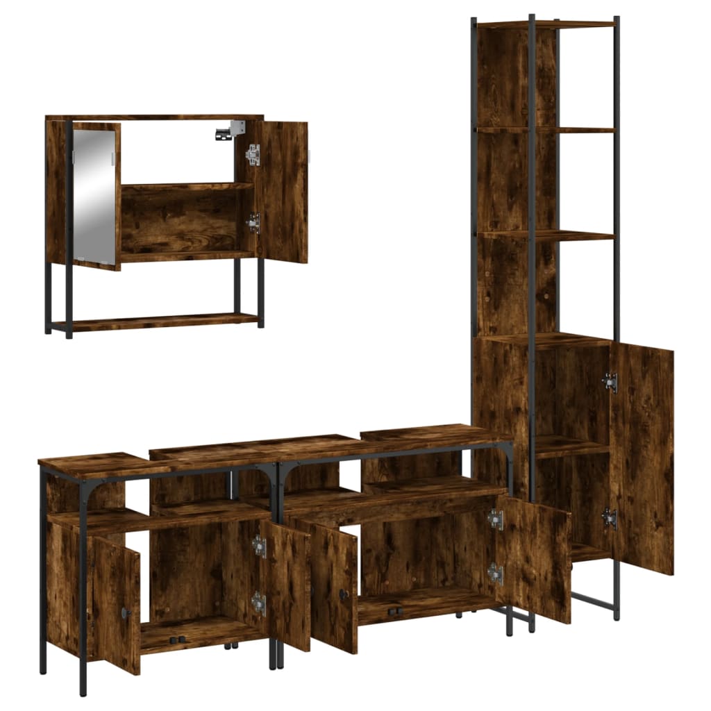 4-delige Badkamermeubelset bewerkt hout gerookt eikenkleurig is nu te koop bij PeponiXL, paradijselijk wonen!