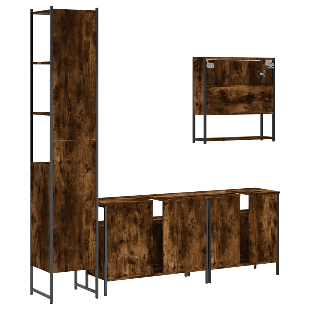 4-delige Badkamermeubelset bewerkt hout gerookt eikenkleurig is nu te koop bij PeponiXL, paradijselijk wonen!