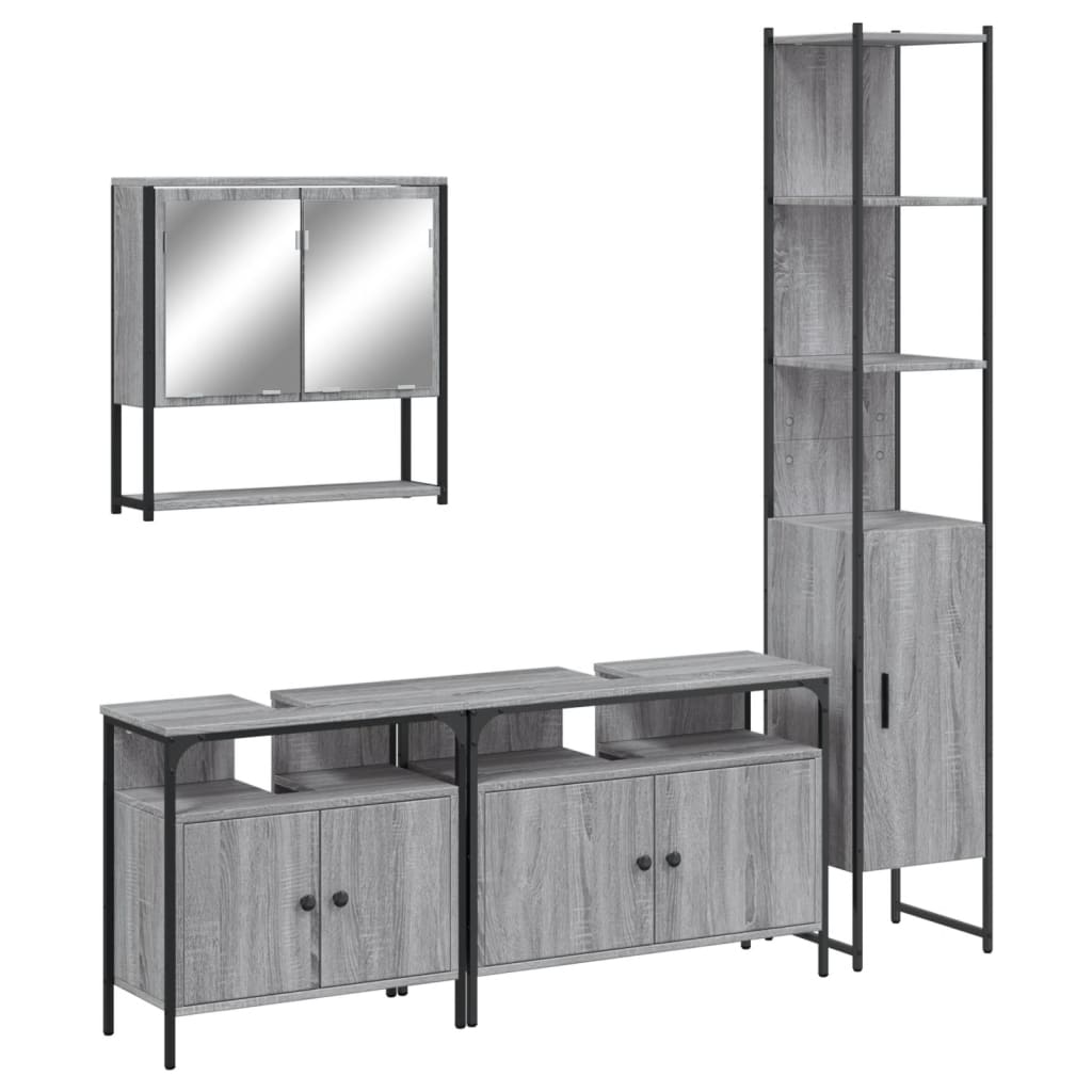 4-delige Badkamermeubelset bewerkt hout grijs sonoma eikenkleur is nu te koop bij PeponiXL, paradijselijk wonen!