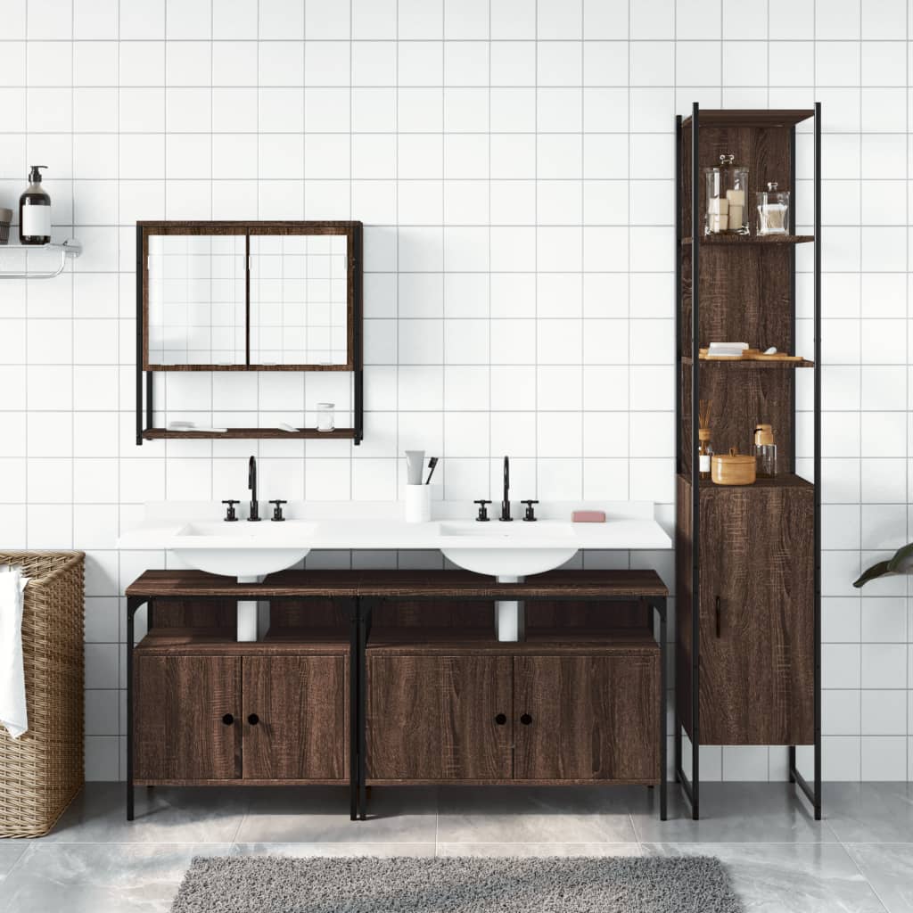 4-delige Badkamermeubelset bewerkt hout bruin eikenkleur is nu te koop bij PeponiXL, paradijselijk wonen!