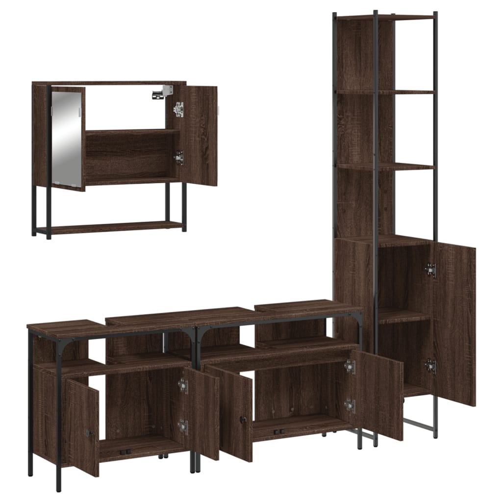 4-delige Badkamermeubelset bewerkt hout bruin eikenkleur is nu te koop bij PeponiXL, paradijselijk wonen!