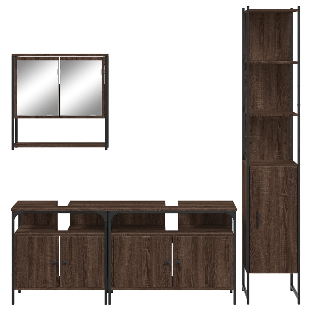 4-delige Badkamermeubelset bewerkt hout bruin eikenkleur is nu te koop bij PeponiXL, paradijselijk wonen!