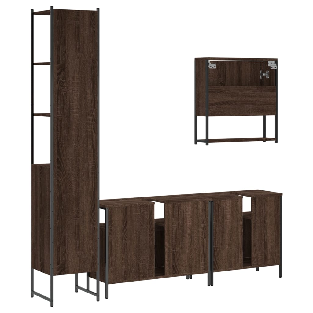 4-delige Badkamermeubelset bewerkt hout bruin eikenkleur is nu te koop bij PeponiXL, paradijselijk wonen!