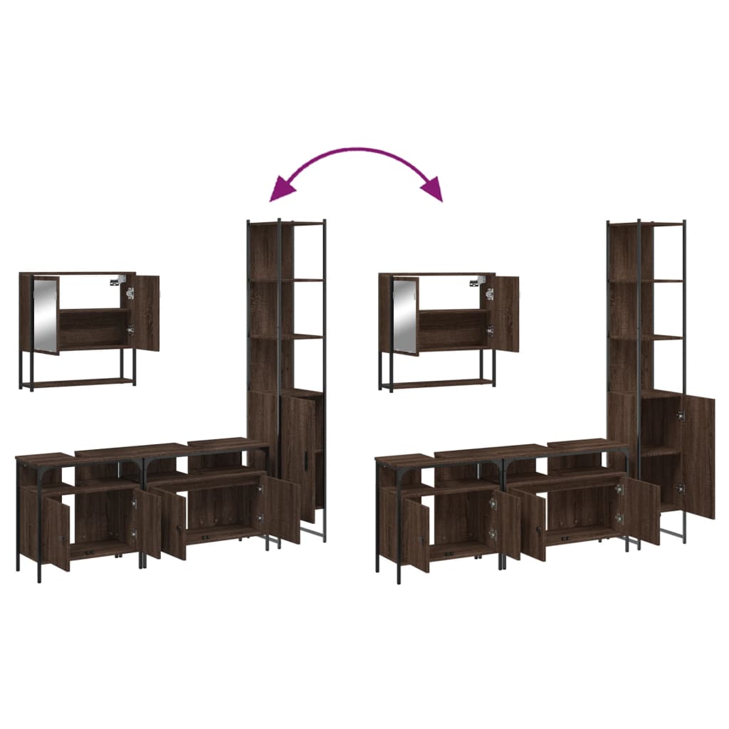 4-delige Badkamermeubelset bewerkt hout bruin eikenkleur is nu te koop bij PeponiXL, paradijselijk wonen!