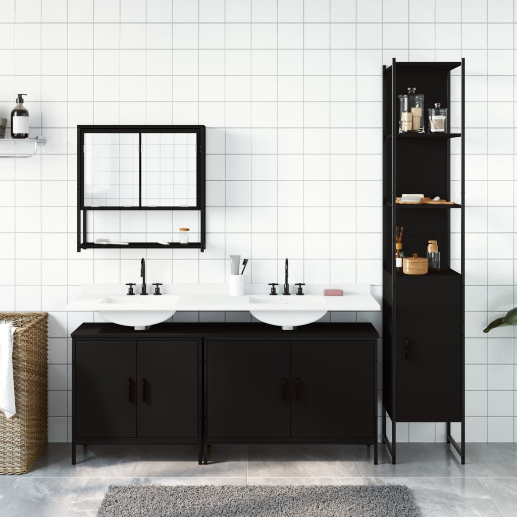 4-delige Badkamermeubelset bewerkt hout zwart is nu te koop bij PeponiXL, paradijselijk wonen!