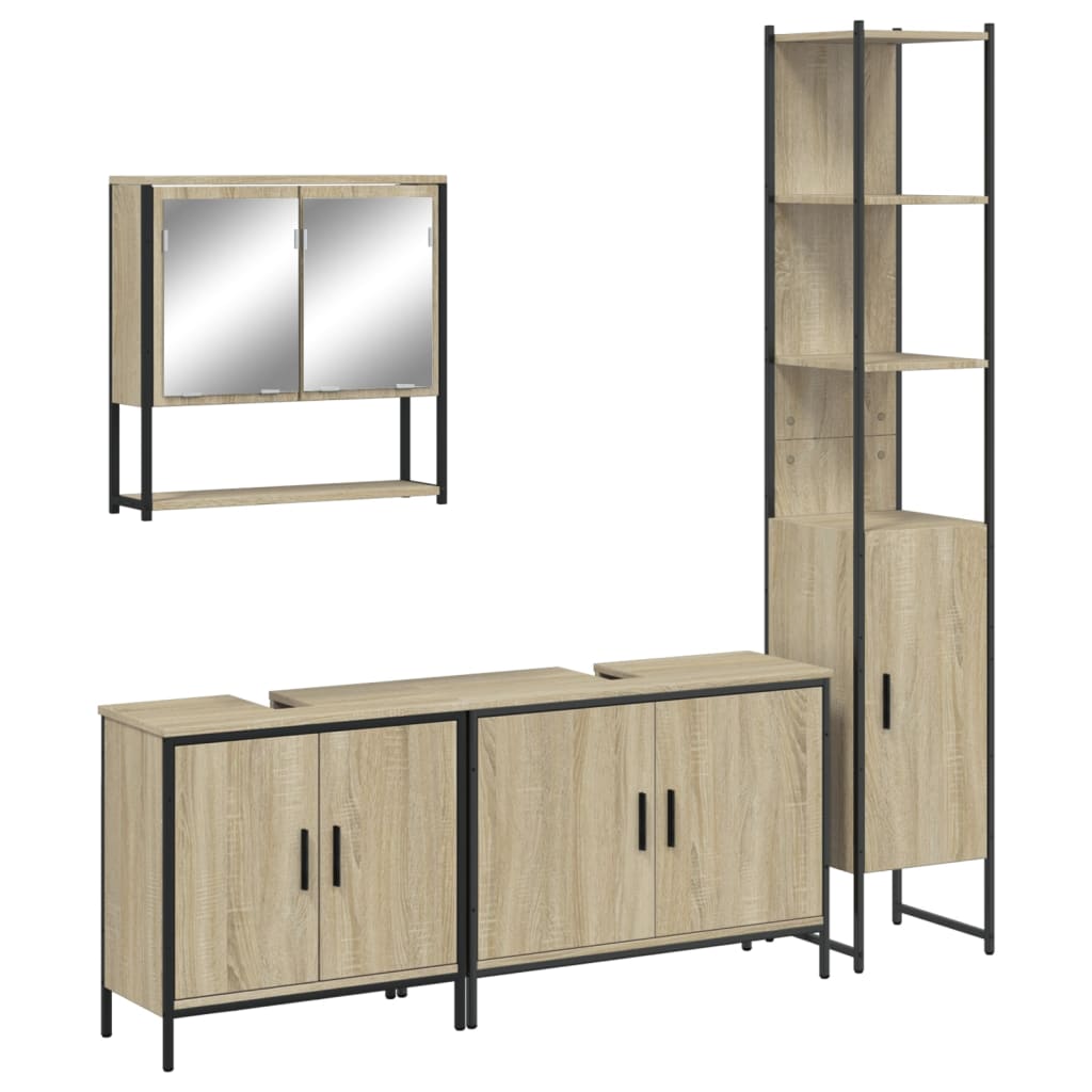 4-delige Badkamermeubelset bewerkt hout sonoma eikenkleurig is nu te koop bij PeponiXL, paradijselijk wonen!