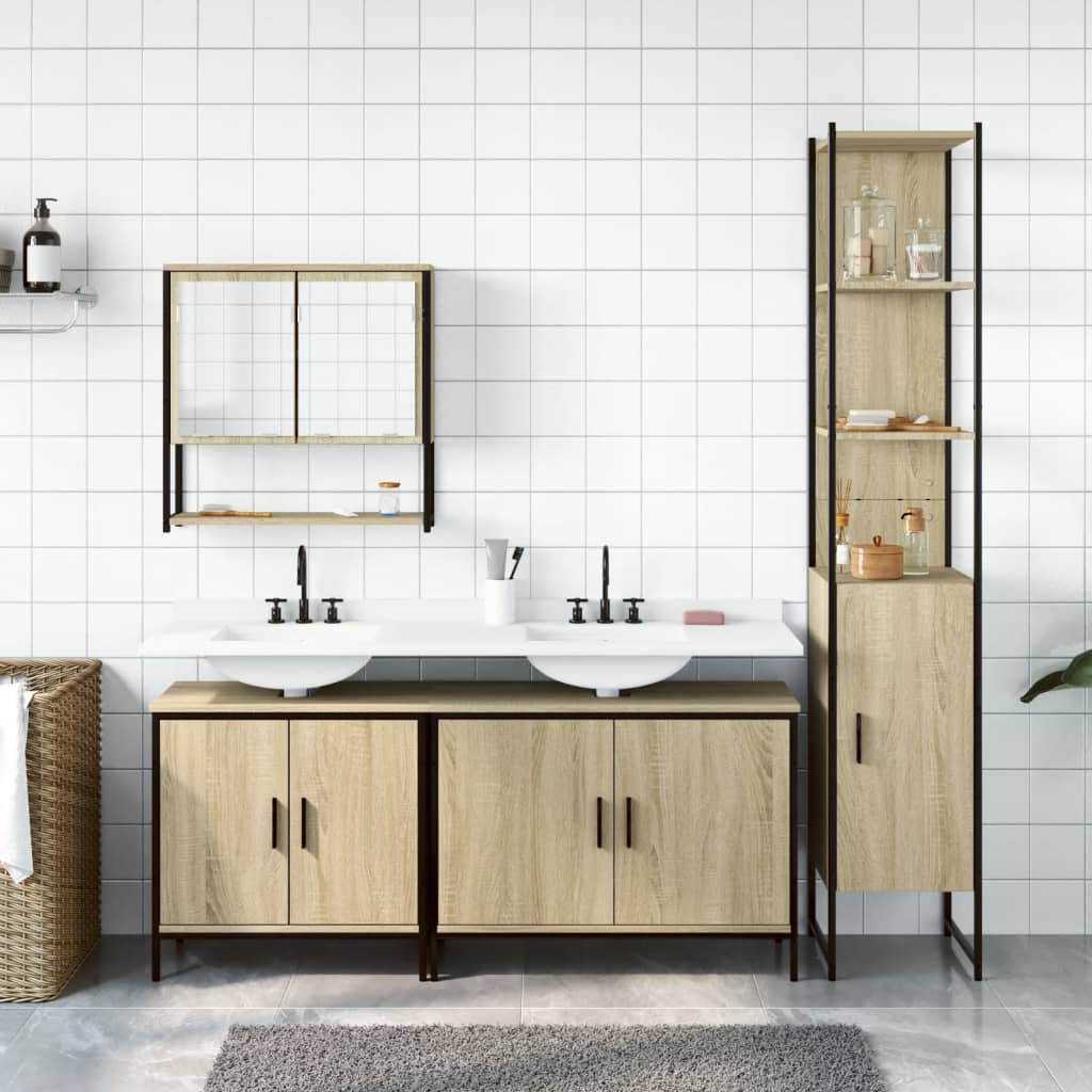 4-delige Badkamermeubelset bewerkt hout sonoma eikenkleurig is nu te koop bij PeponiXL, paradijselijk wonen!