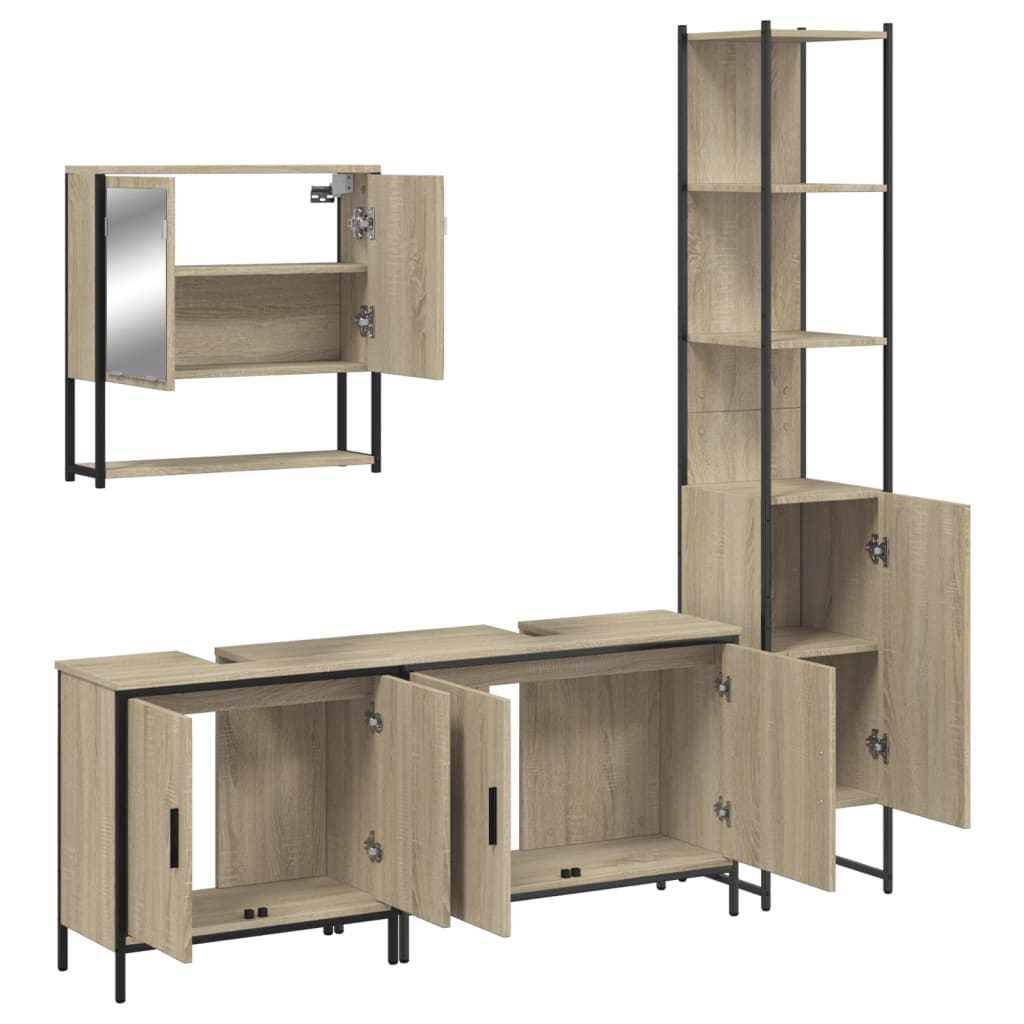 4-delige Badkamermeubelset bewerkt hout sonoma eikenkleurig is nu te koop bij PeponiXL, paradijselijk wonen!