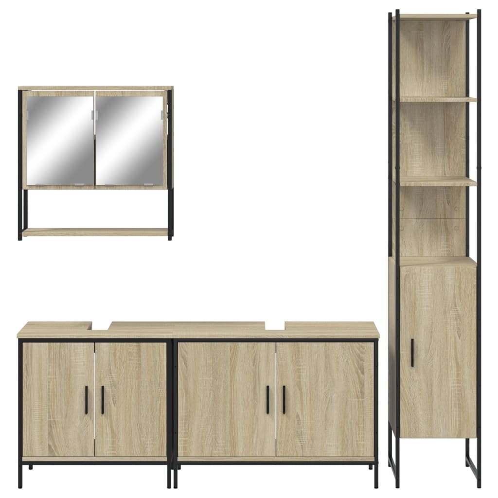 4-delige Badkamermeubelset bewerkt hout sonoma eikenkleurig is nu te koop bij PeponiXL, paradijselijk wonen!