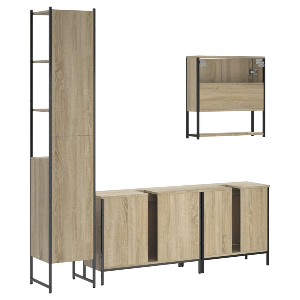 4-delige Badkamermeubelset bewerkt hout sonoma eikenkleurig is nu te koop bij PeponiXL, paradijselijk wonen!