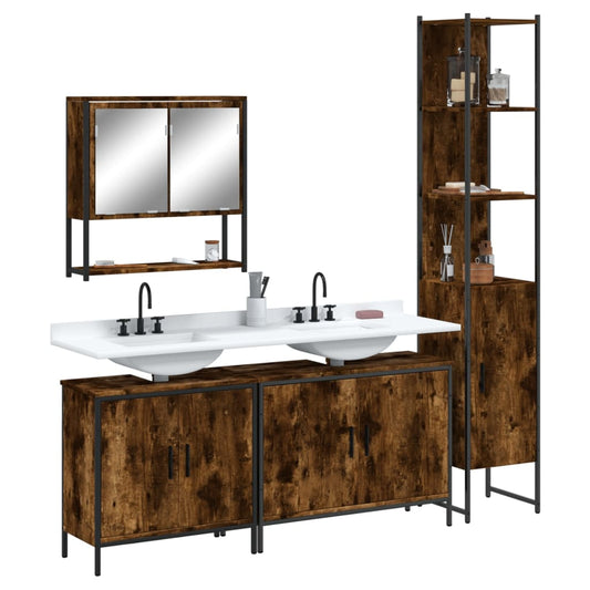 4-delige Badkamermeubelset bewerkt hout gerookt eikenkleurig is nu te koop bij PeponiXL, paradijselijk wonen!