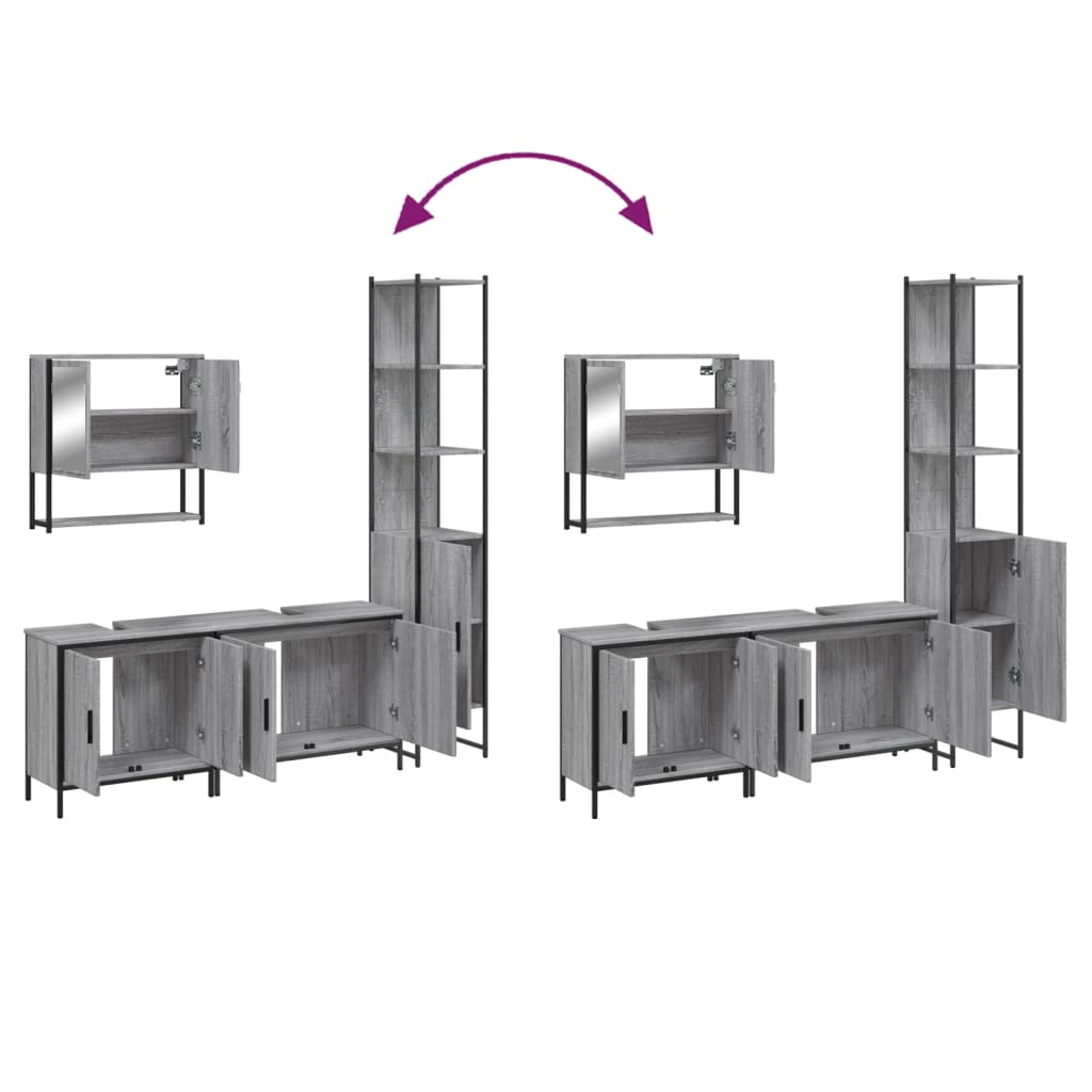 4-delige Badkamermeubelset bewerkt hout grijs sonoma eikenkleur is nu te koop bij PeponiXL, paradijselijk wonen!