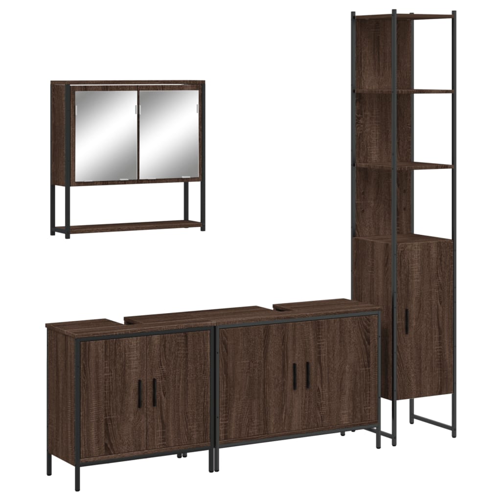 4-delige Badkamermeubelset bewerkt hout bruin eikenkleur is nu te koop bij PeponiXL, paradijselijk wonen!