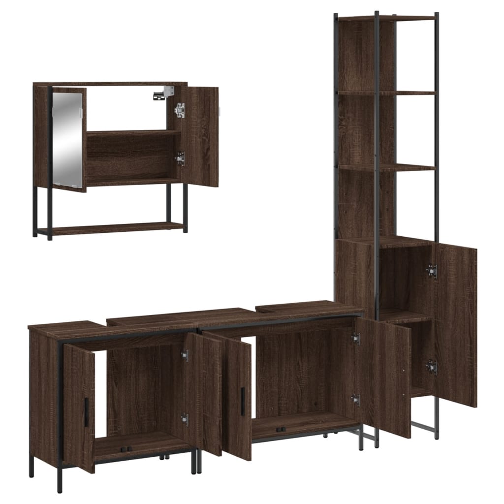4-delige Badkamermeubelset bewerkt hout bruin eikenkleur is nu te koop bij PeponiXL, paradijselijk wonen!