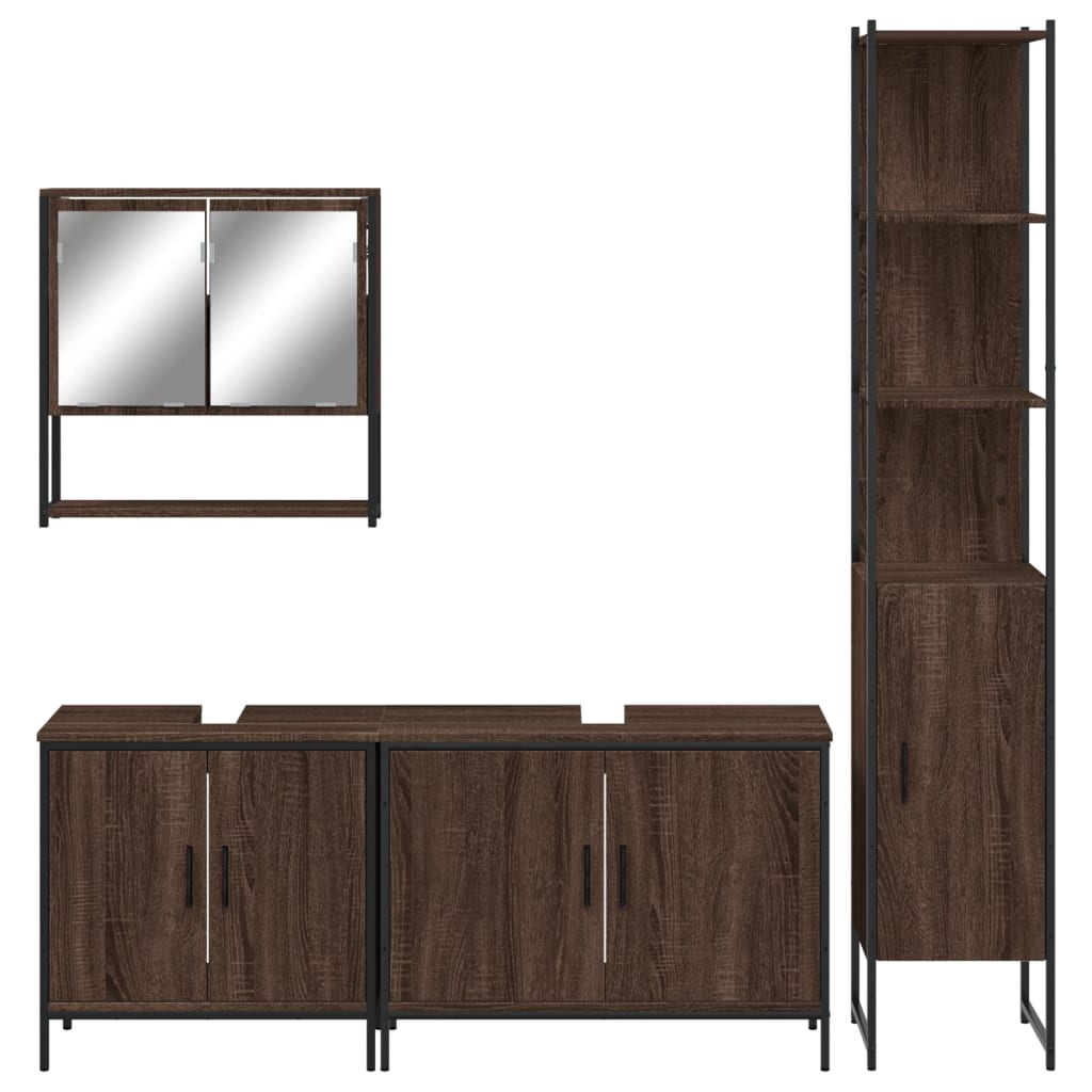 4-delige Badkamermeubelset bewerkt hout bruin eikenkleur is nu te koop bij PeponiXL, paradijselijk wonen!