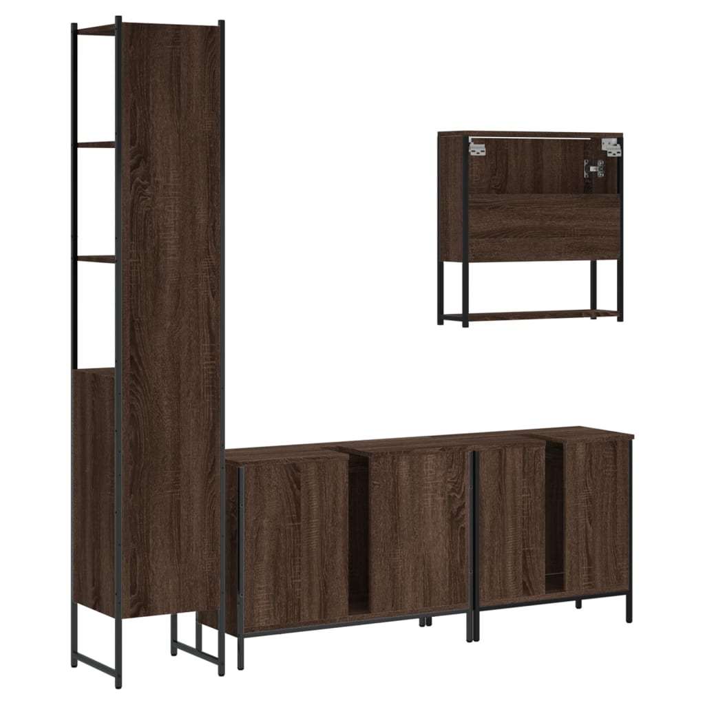 4-delige Badkamermeubelset bewerkt hout bruin eikenkleur is nu te koop bij PeponiXL, paradijselijk wonen!