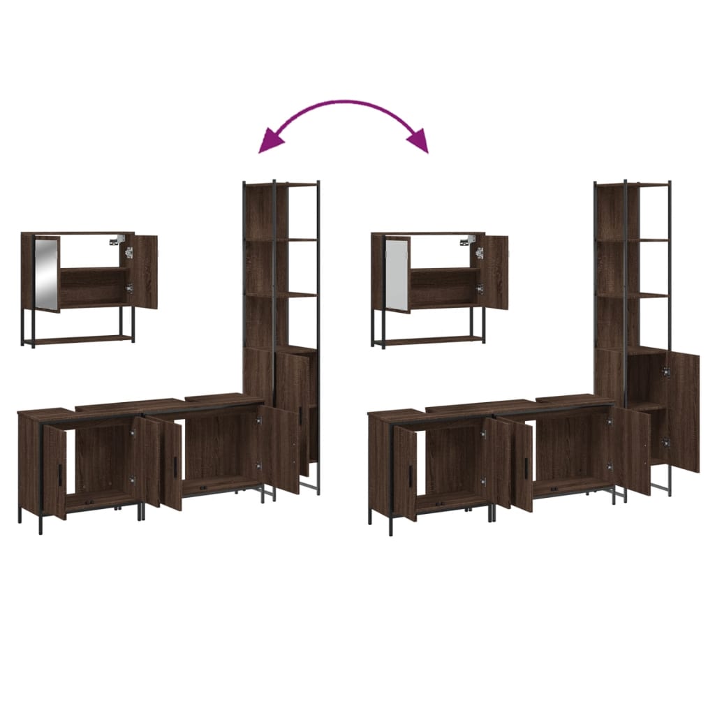 4-delige Badkamermeubelset bewerkt hout bruin eikenkleur is nu te koop bij PeponiXL, paradijselijk wonen!