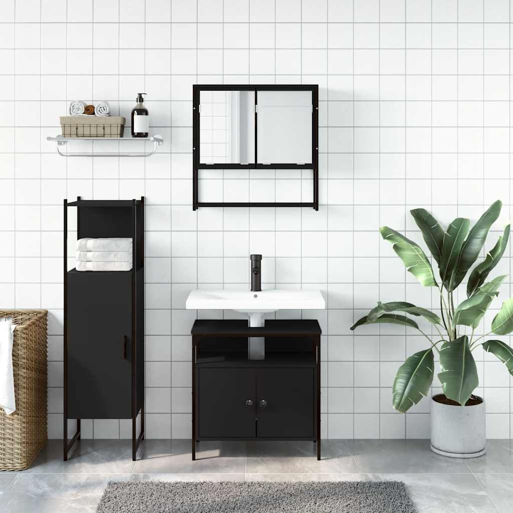3-delige Badkamermeubelset bewerkt hout zwart is nu te koop bij PeponiXL, paradijselijk wonen!