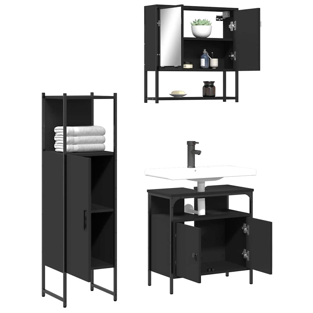 3-delige Badkamermeubelset bewerkt hout zwart is nu te koop bij PeponiXL, paradijselijk wonen!