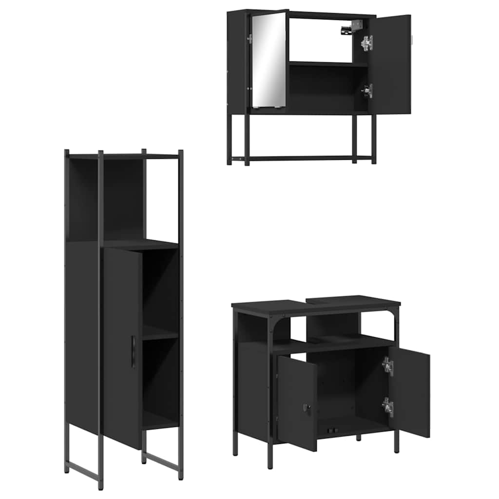 3-delige Badkamermeubelset bewerkt hout zwart is nu te koop bij PeponiXL, paradijselijk wonen!
