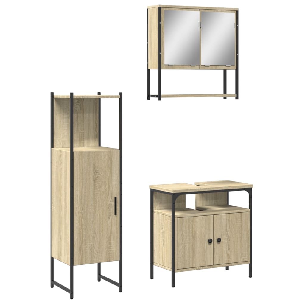 3-delige Badkamermeubelset bewerkt hout sonoma eikenkleurig is nu te koop bij PeponiXL, paradijselijk wonen!