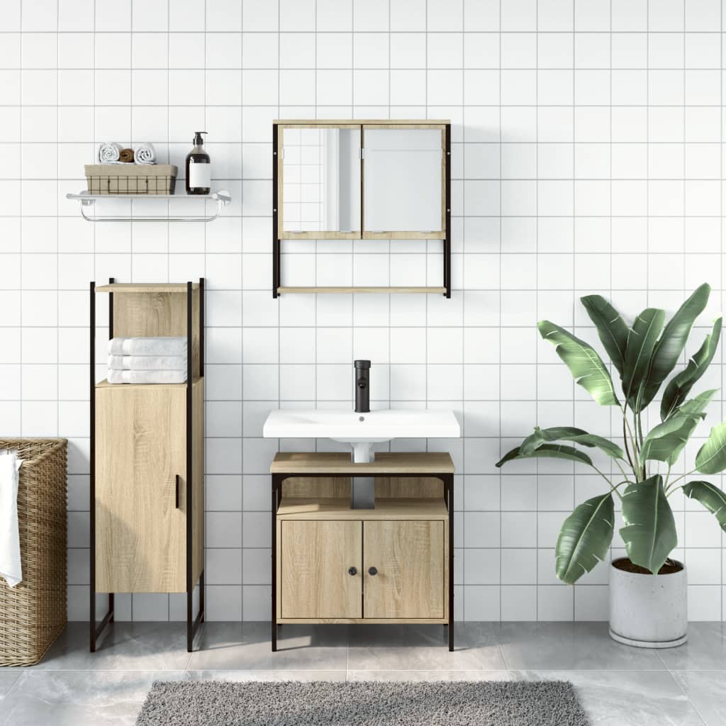 3-delige Badkamermeubelset bewerkt hout sonoma eikenkleurig is nu te koop bij PeponiXL, paradijselijk wonen!