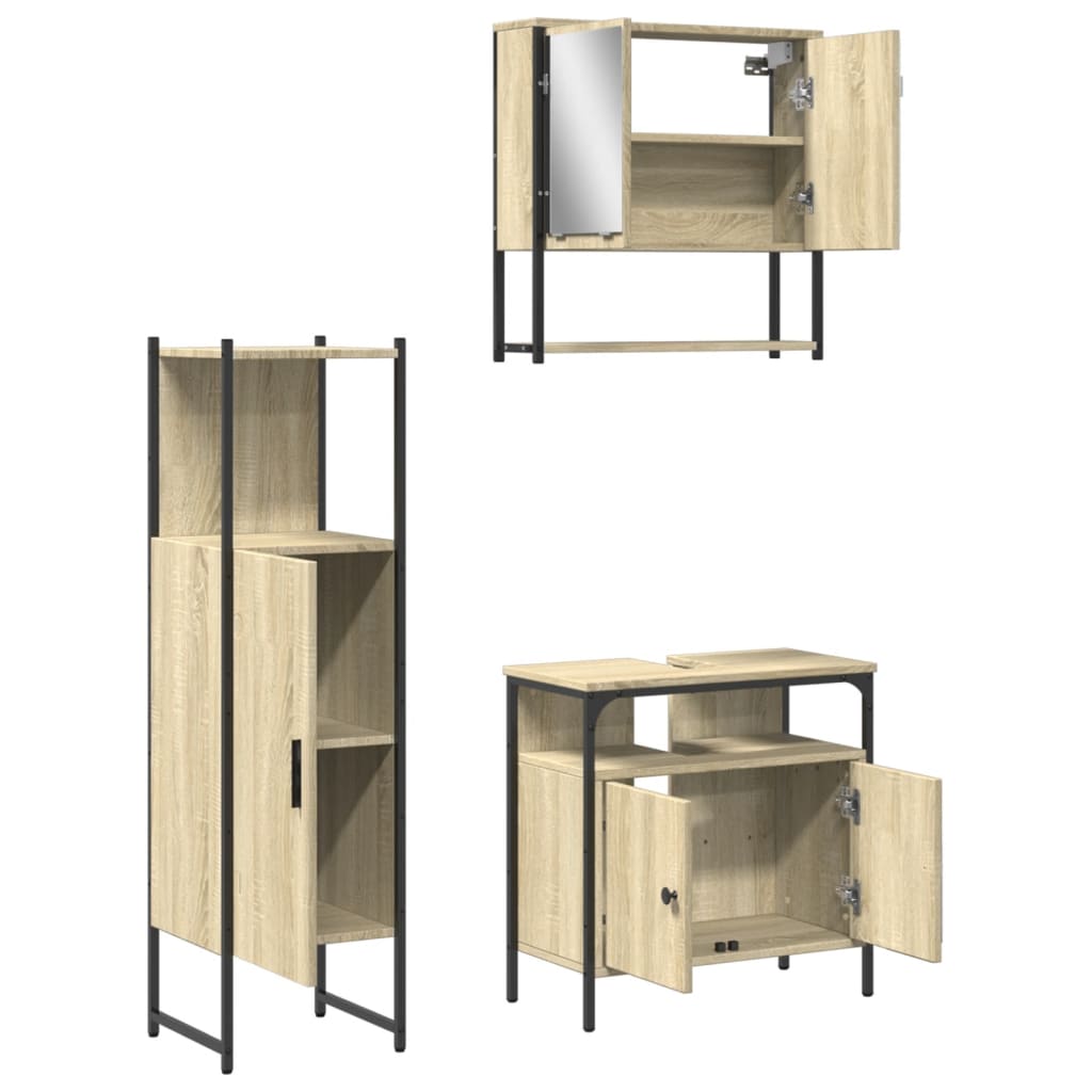 3-delige Badkamermeubelset bewerkt hout sonoma eikenkleurig is nu te koop bij PeponiXL, paradijselijk wonen!